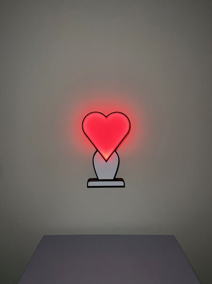 Iconic 2D Heart Lamp, Pink/White, On