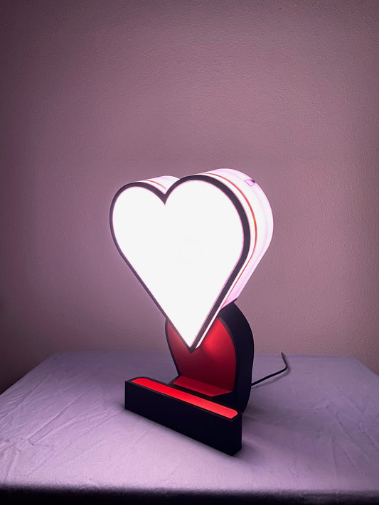 Iconic Heart Folded Desk Lamp, White/Red, On